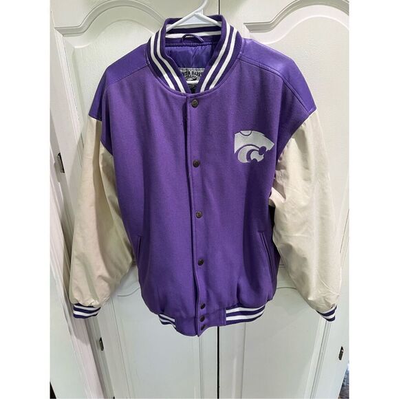 Vintage Kansas State Wool & Faux Leather Letterman Jacket Size M Steve & Barry’s - Picture 1 of 15